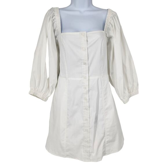 Danielle Bernstein Women's White Puff Sleeve Button Front Mini Dress Size 10 - Picture 2 of 7